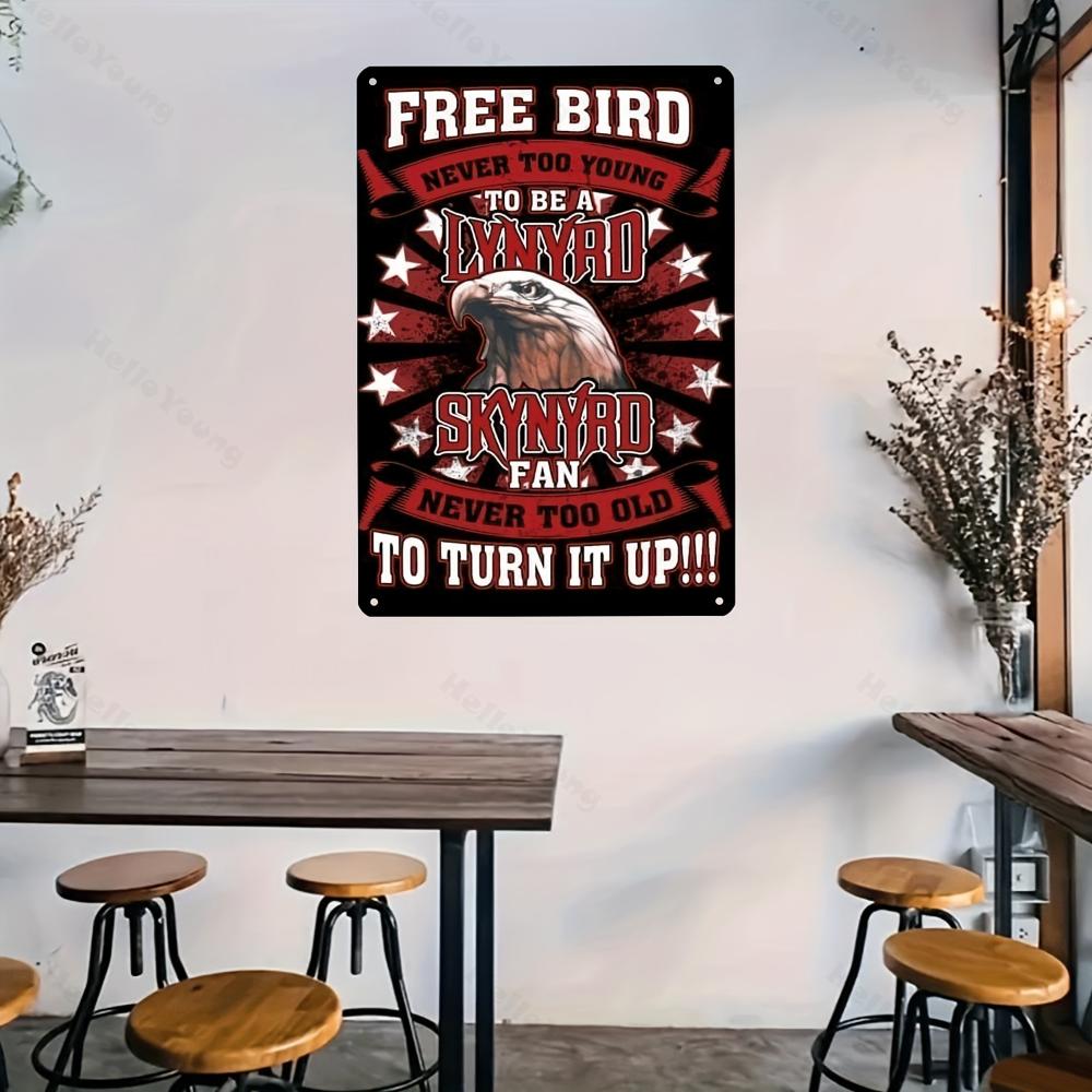 Free Bird Винтажное металлическое настенное искусство Классическая рок-группа Железный декор Идеально подходит для домашнего бара кафе офиса внутреннего наружного показа