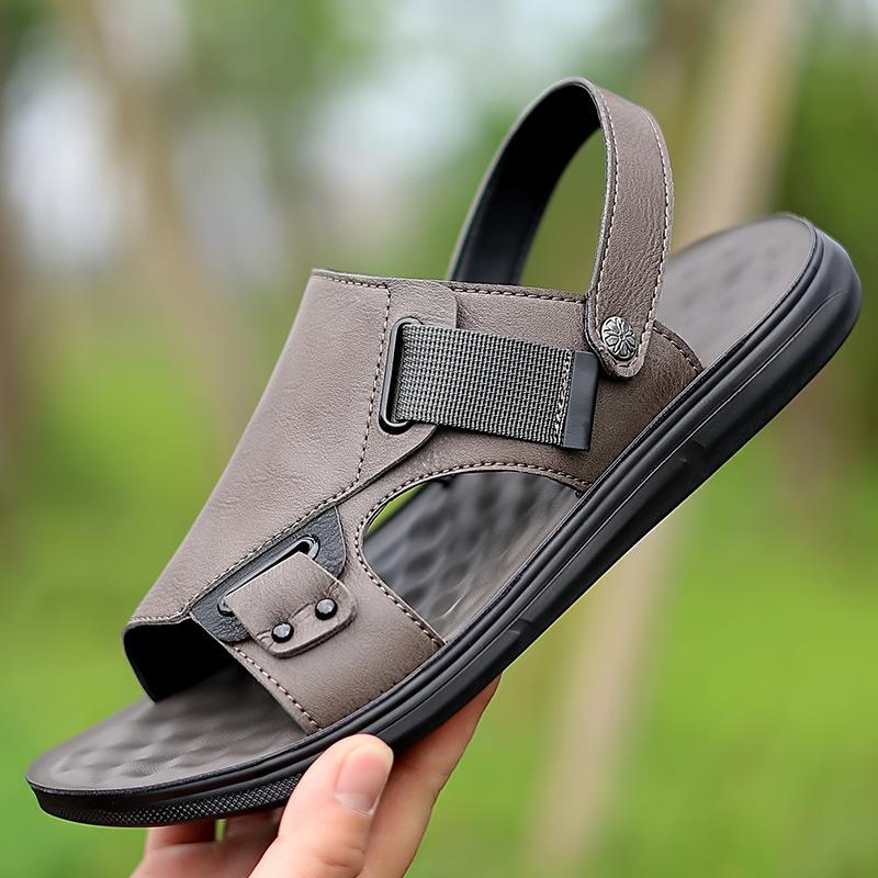 Сандалии высокого класса, мужская повседневная обувь, нескользящая мягкая подошва, пляжная обувь, натуральная кожа, дышащая, универсальные тапочки для внешнего ношения