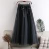 Qooth Women 7 Color Block Bow Tulle Ball Gown Skirt Elegant High Waist Fairy Mesh A-line Skirt For Spring Summer QT2127