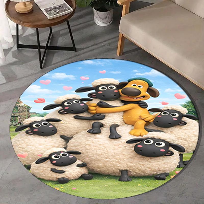 1PC Sheep Friends Adventure Round Rug, Non-slip Chair Mat, Home Decor, Circle Carpet Perfect for Office, Bedroom, Living Room,Christmas gift