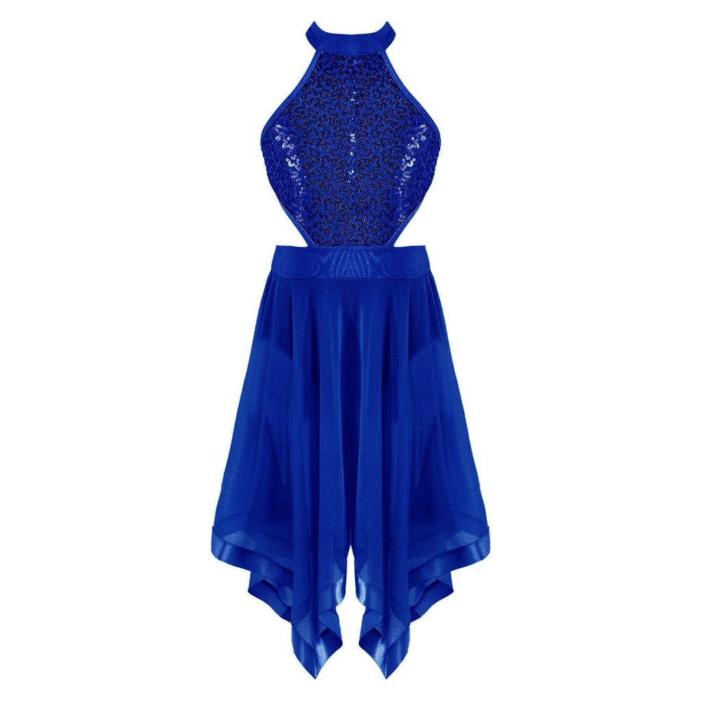 Детское платье для девочек, танцевальный костюм, вуаль, нерегулярный подол, платье-трико без рукавов и с открытой спиной