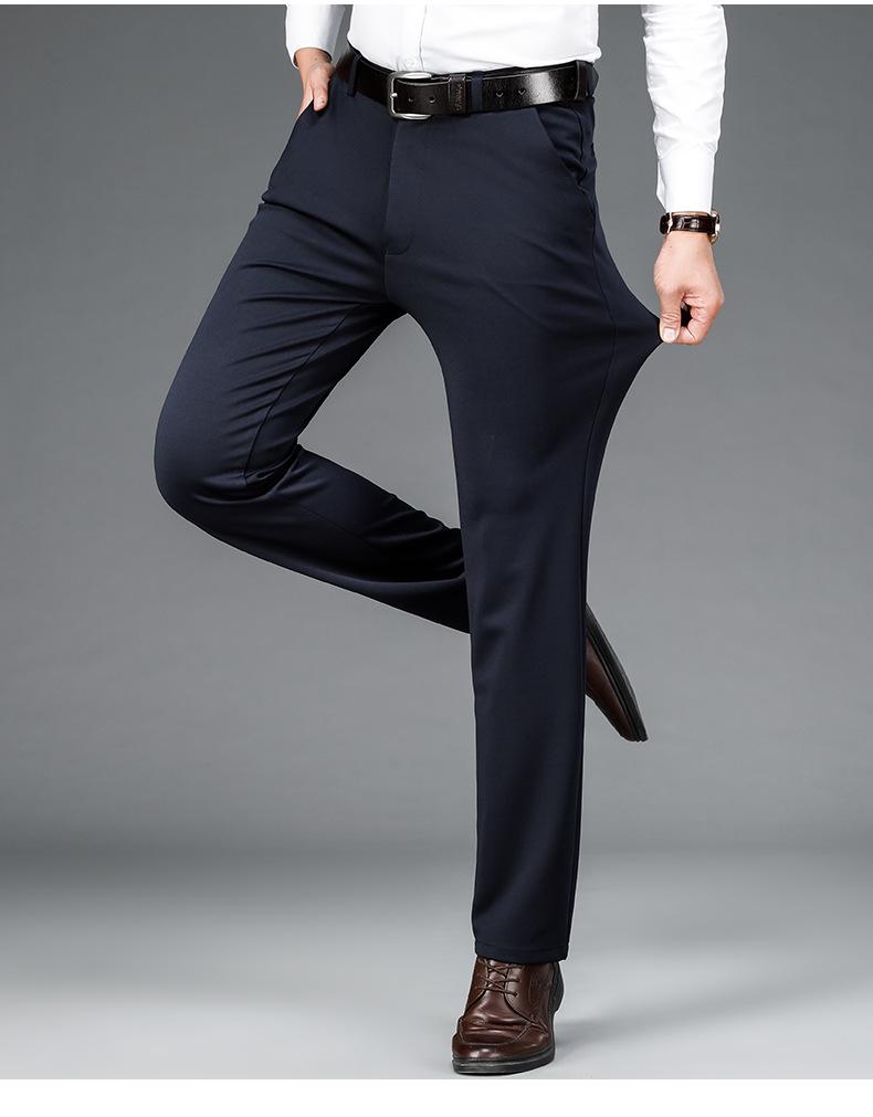 Men's Autumn/Winter Casual Business Trousers: Solid Color, Elastic Waist, Non-Iron, Anti-Wrinkle, Straight Fit.