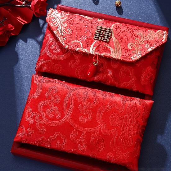 Chinese Red Envelope Embroidered Satin Cash Envelope Lucky Money Envelope Pocket for Wedding Spring Festival Banknotes Gift