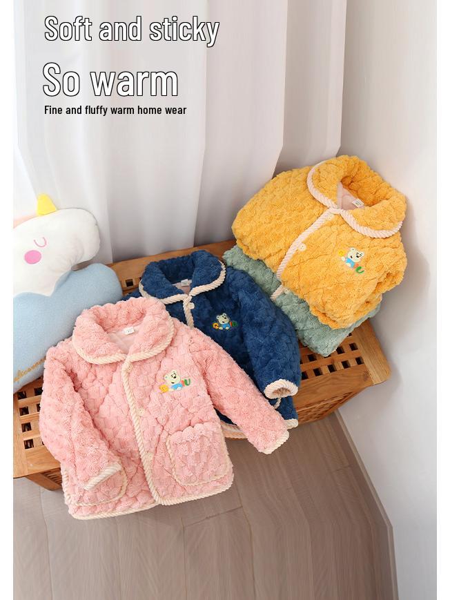 Детская зимняя фланелевая пижама: Толстый коралловый флис, трехслойный стеганый, комплект для родителей и детей