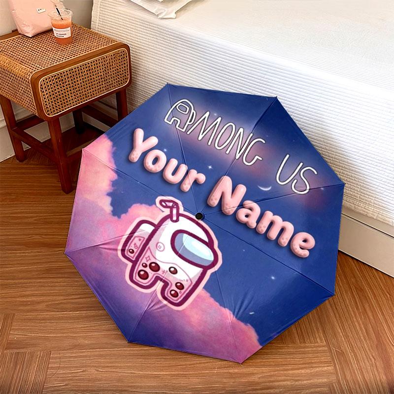 1 PC Automatic Folding Umbrella - Among Us Custom Name Pattern, Portable & Foldable Design with 8 Ribs, Christmas Birthday Gifts