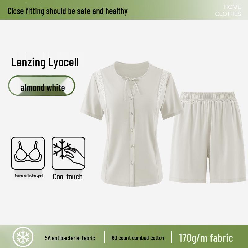 Women's Summer Antibacterial Cooling Pajama Set with Bra Pads - Short Sleeve & Shorts