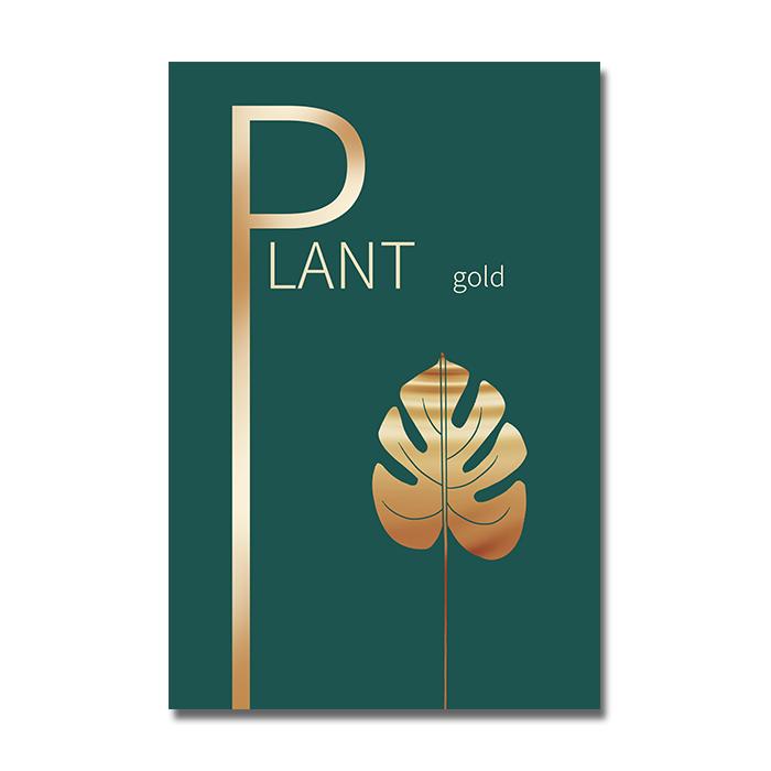 Зеленое растение, золотой лист, настенная живопись на холсте, плакаты на скандинавскую тему и принты, настенные панно для гостиной, скандинавский домашний декор