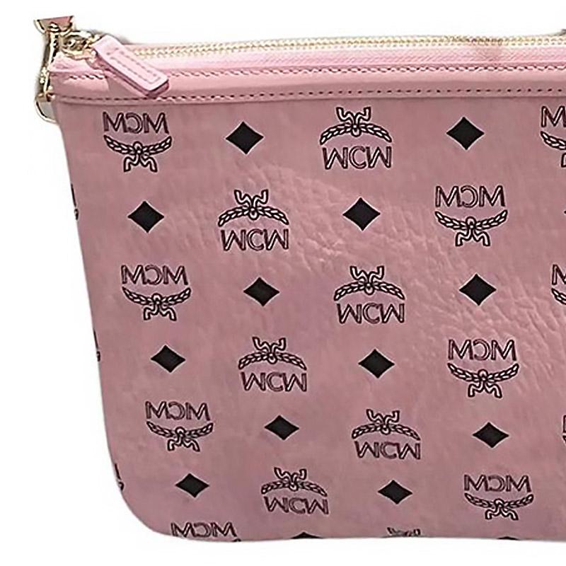 MCM Visetos Logo Zip Closure Coated Canvas Shoulder Crossbody Bag Medium Women bags Pink MYZAAVI02PZ001