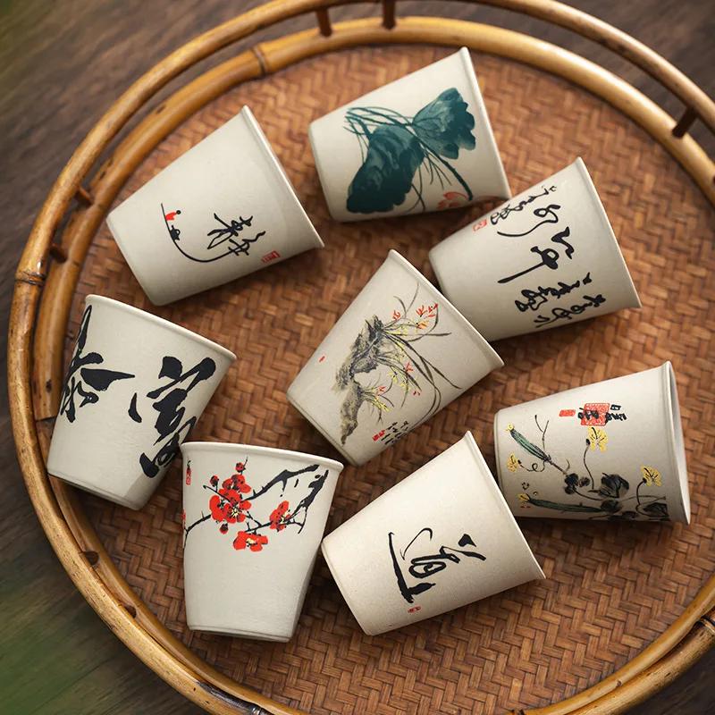 8 шт./набор Керамические чайные чашки Креативная китайская чайная культура Офисная домашняя посуда Чашка для воды Фарфоровая дегустационная чашка Подарочная коробка 2025 Новинка