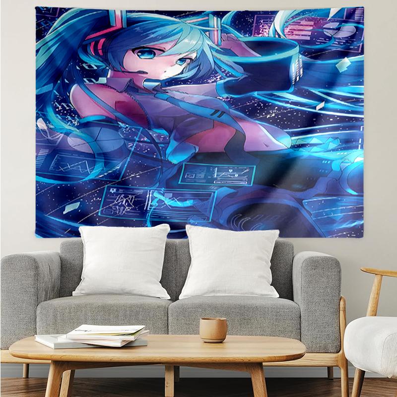 Hatsune-Miku Print Tapestry, Backdrop, Easy Setup, Ideal for Bedroom, Office & Living Room, with Aesthetic Wall Hanging Decor.