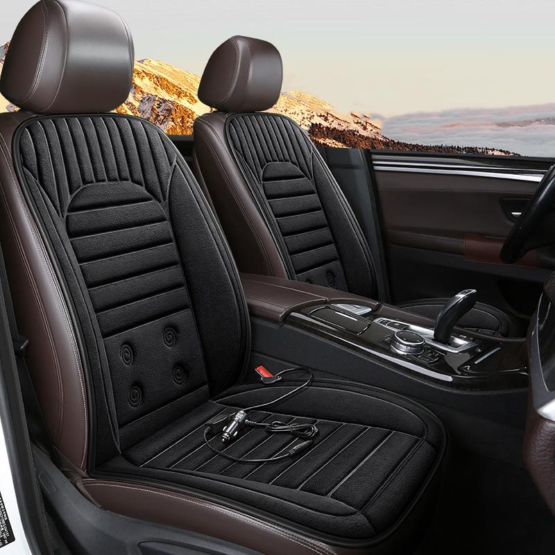 12V Heated Car Seat Cushion Winter Plush Warm Non-slip Breathable Universal Car Front Seat Heater Electric Heating Pads Set