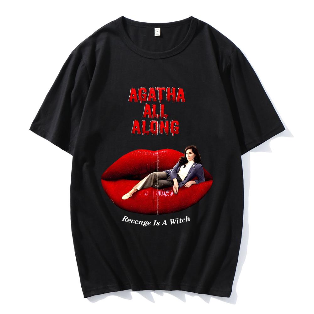 Agatha All Along T-Shirt Cotton Graphic Tees Revenge Is A Witch New Design Tshirts Oversized Red Lips Graphic Printing Clothing