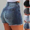 Summer Women Shorts High Waist Washed Retro Distressed Ripped Edge Solid Color Butt-lifted Slim Fit Side Pockets Casual Club Party Short Pants