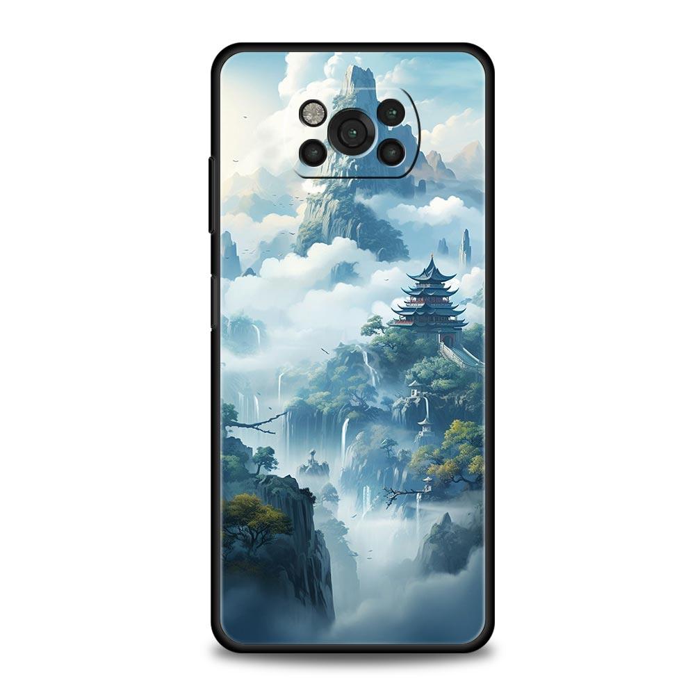 Чехол для телефона для Xiaomi Poco X6 X5 X4 Pro 5G X3 NFC F5 F4 M5 M4 M3 F3 GT C51 C50 C55 Мягкий силиконовый Черный чехол Пейзажное искусство