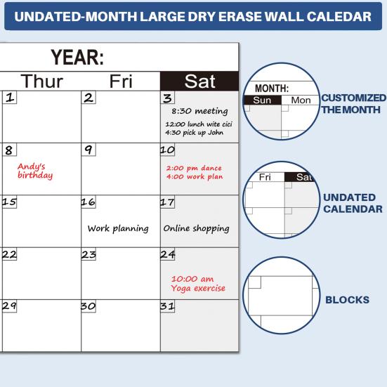 Super Large Wall Sticker 2026 Calendar Reusable Matte Whiteboard Home Work Planner Year-Round Planning Tool