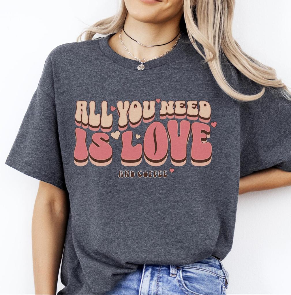 Retro Love & Coffee T-Shirt: Vintage Graphic Tee, Coffee Lover Gift