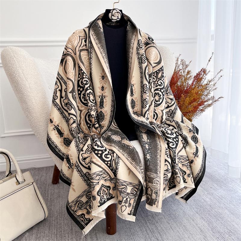 Warm Winter Scarf for Women Luxury Pashmina Shawls Thick Cashmere Poncho Cape Chunky Stoles Lady Elegant Bufanda Long Blanket