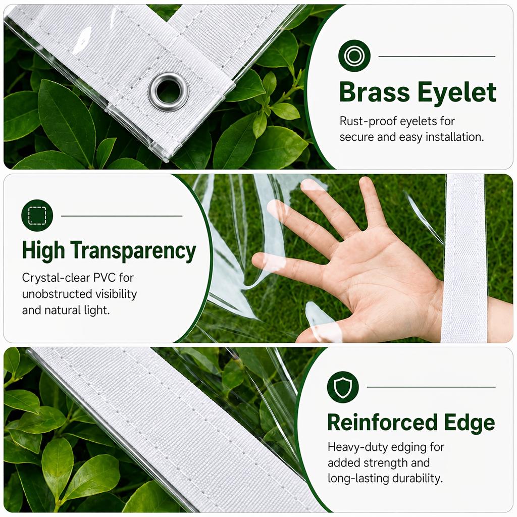 Clear Waterproof Tarpaulins Heavy Duty Transparent PVC Tarp Sheet Reinforced Edges Grommets Rainproof Cover For Patio Garden Greenhouse