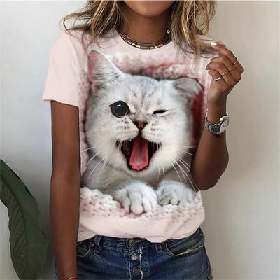 Футболка Kawaii Cat для женщин, летняя футболка с коротким рукавом и круглым вырезом, женская футболка с принтом котенка в стиле Харадзюку, новая модная женская одежда