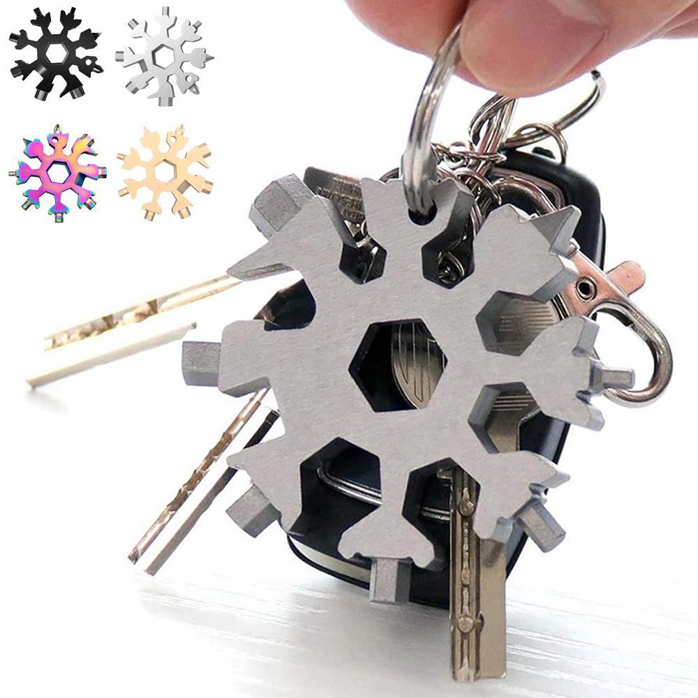 18 In 1 Universal Screw Wrench Snowflake Camp Key Ring Outdoor Wrench Hexagon Wrench Pocket Tool Corkscrew Tools for Reparing