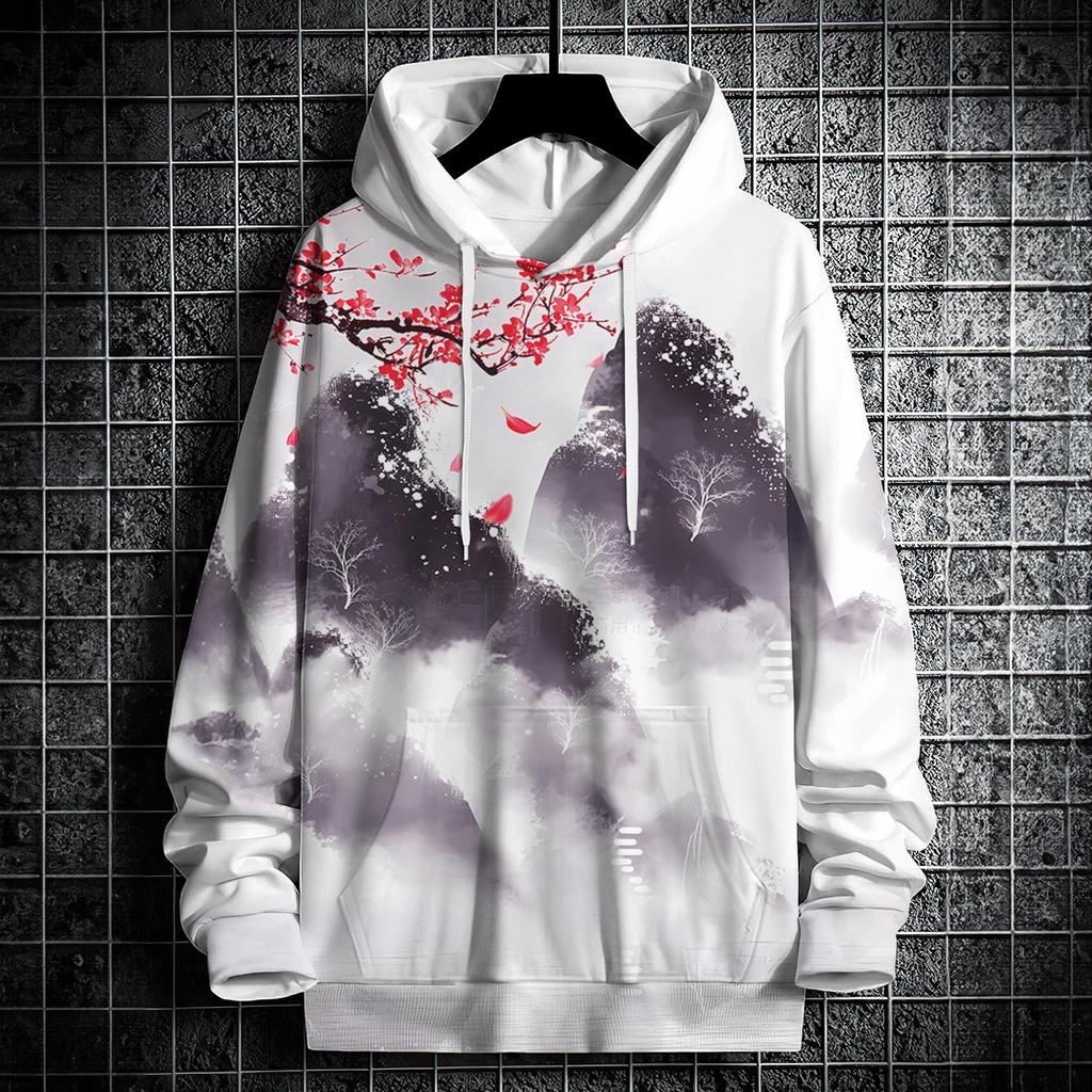 Осенние толстовки с капюшоном для мужчин с 3D-принтом в виде пейзажа, уличный дизайнер, свободный свитер большого размера с длинными рукавами, высококачественная мужская одежда