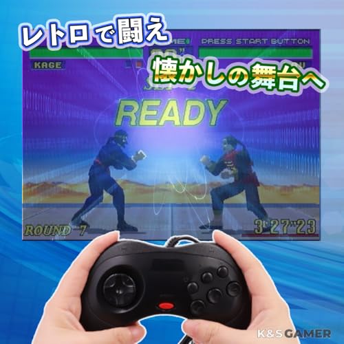 K&SGAMER Геймпад в стиле Sega Saturn, USB-контроллер, совместимый со Steam PC (черный)