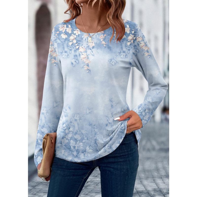 Autumn Women's T Shirt 3D Print Floral Leaf Design Long Sleeve Daily Weekend Fashion Round Neck Clothing Top
