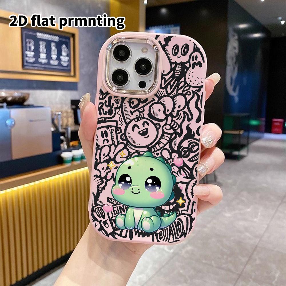 Phone Case: 2D flat design suitable for iPhone 18 17 16 15 14 13 Pro protective case, couple style, green little dinosaur, Christmas and Halloween gif