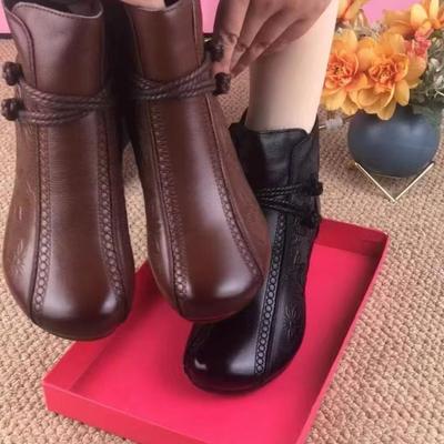 Мягкая кожа короткие ботинки женские этнический ветер хлопковые ботинки женские 2025 осень и зима Douyin взрыв одинарные ботинки круглый носок ретро танцевальные материнские s