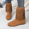Ladies Shoes 2024 High Quality Slip-on Women's Boots Tassel Modern Boots Women Winter Rivet Solid Mid-Calf Boots Zapatos