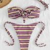 1011 European and American retro color bar kinky bikini neck strap high fork beach vacation split swimsuit women
