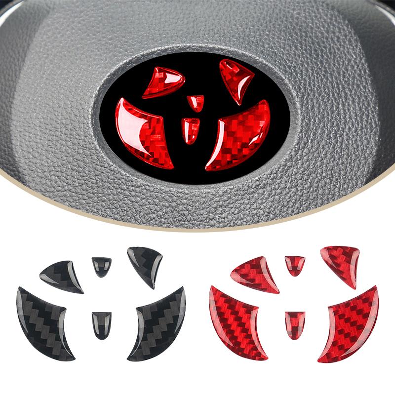 New For Toyota Corolla Rav4 CHR Auris Camry Prius Yaris RedCarbon Fiber Car Steering Wheel Emblem Badge Sticker Glue Trim Decals