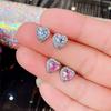 Pink Crystal CZ Heart Stud Earrings for Women Romantic Ear Accessories Love Earrings Dainty Birthday Gift Fashion Jewelry