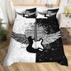 Пододеяльник с музыкальной гитарой King Queen Black White and Grey Graffiti Постельное белье с музыкальными нотами Покрывало для одеяла Музыкальное одеяло