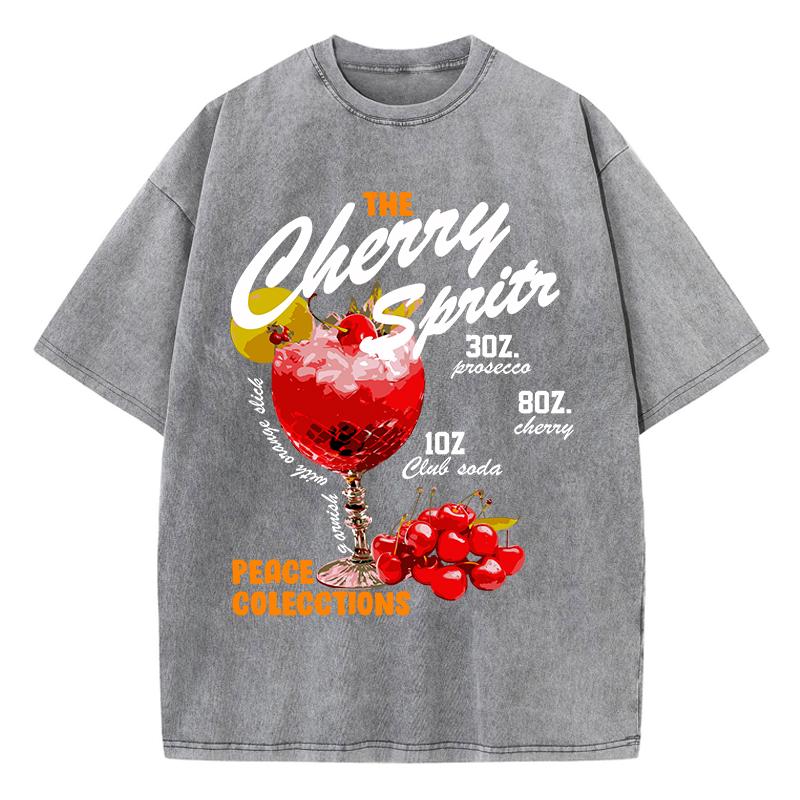 Vintage Womans Acid Wash TShirts The Cherry Sprits Printed Tops Oversize Comfortable Cotton Tee Shirts Casual Female Clothes
