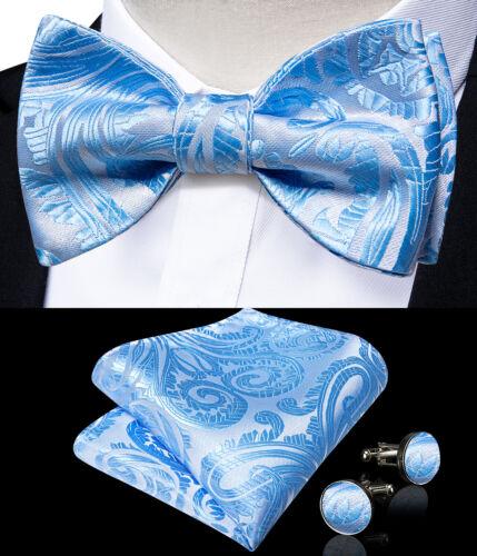 Мужской шелковый галстук-бабочка, синий регулируемый галстук-бабочка, набор запонок с цветочным принтом пейсли