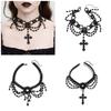 Trendy Beaded Neckchain Gothic Multi Layer Tassel Choker Necklace With Crosses Pendant For Fashion Forward Women