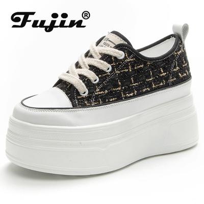 Fujin/2023, новые кроссовки на танкетке из синтетической кожи на платформе, повседневные удобные кроссовки на весну и осень, корейская модная обувь на скрытом каблуке