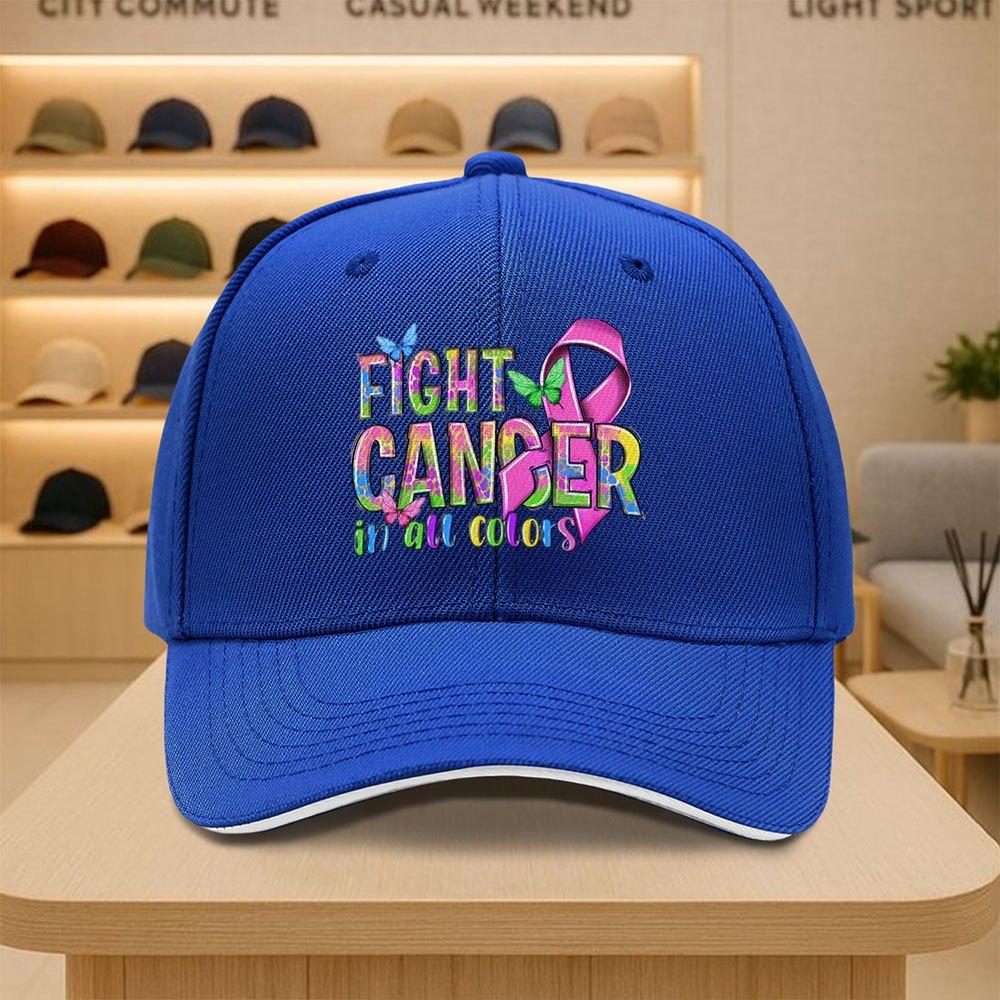 Fight Cancer In All Colors Print Baseball Cap Unisex Polyester Casual Outdoor Adjustable Headwear