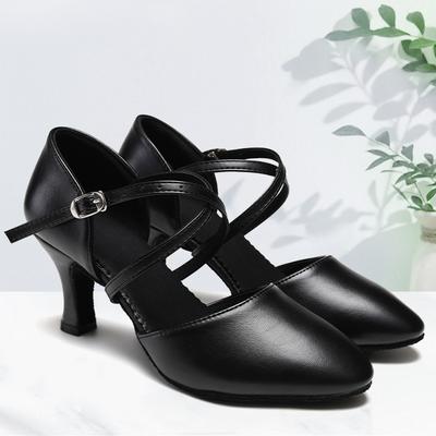 Модные женские бальные вечерние туфли для латиноамериканского танго, чачи, вальса, кожаные танцевальные туфли на высоком каблуке с закрытым носком, высота каблука 7 см