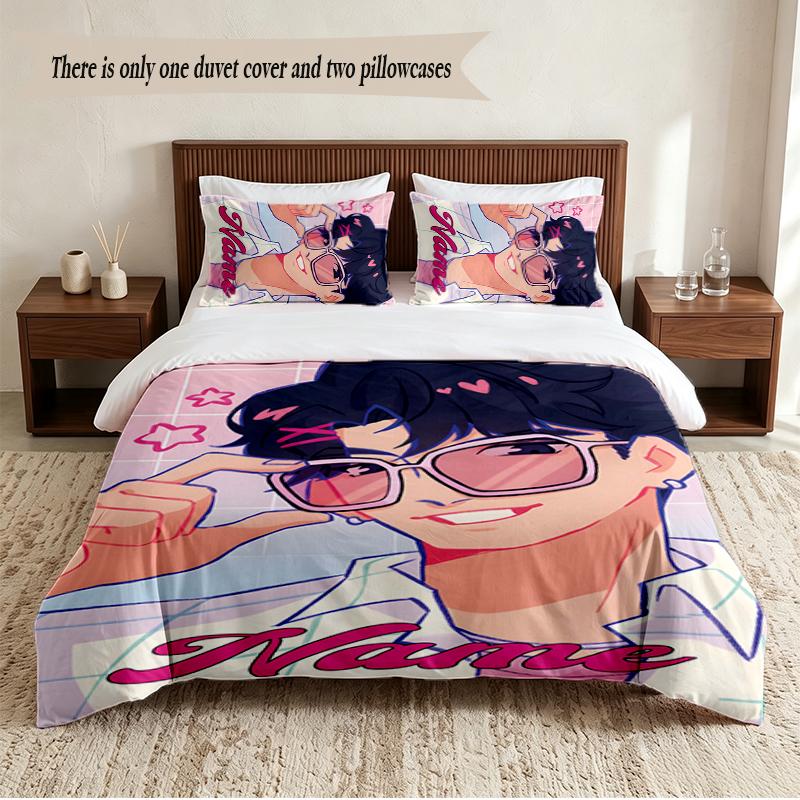 jinu Personalized Custom Name 3‑Piece Bedding Set Soft Duvet Cover Set For Bedroom Home Decor