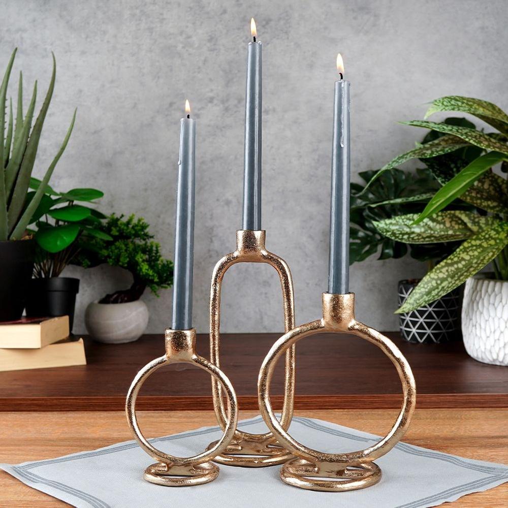 Candlestick Metal Gold Stand for a Long Candle Decorative Table 19 cm