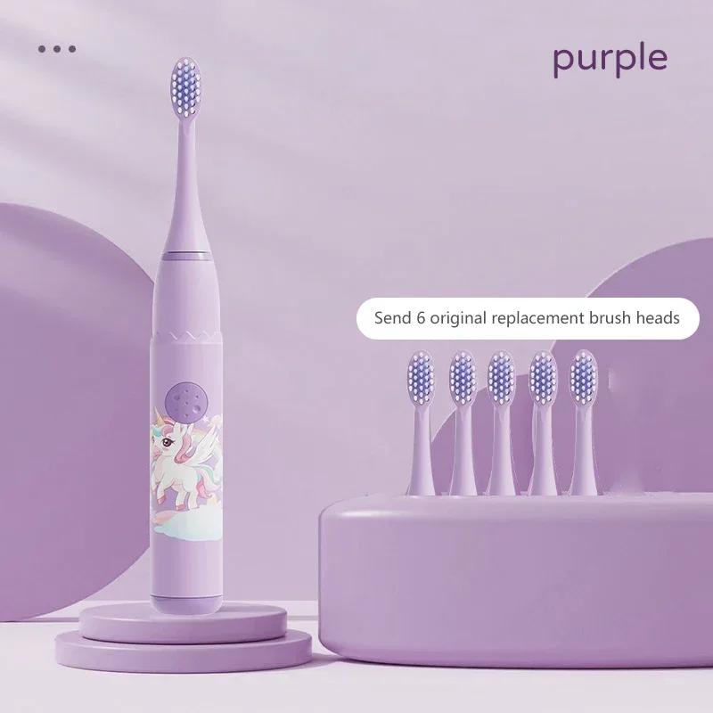 Children Sonic Electric Toothbrush IPX7 Waterproof Colorful Cartoon For Kid Use Soft Bristle Replaceable With Tooth Brush Heads