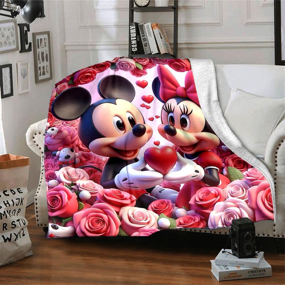 1pc Mickey and Minnie make a heart shape with their hands blanket Lightweight Flannel Throw for Sofa Bed Travel Camping Livingroom Office