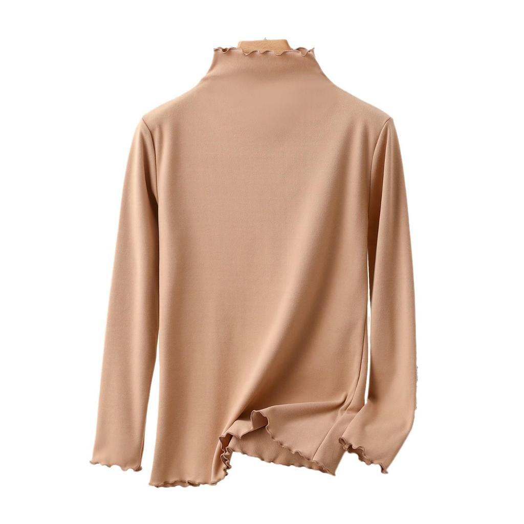 Women's Nano Fleece High Neck Ruffle Long Sleeve Warm T-shirt