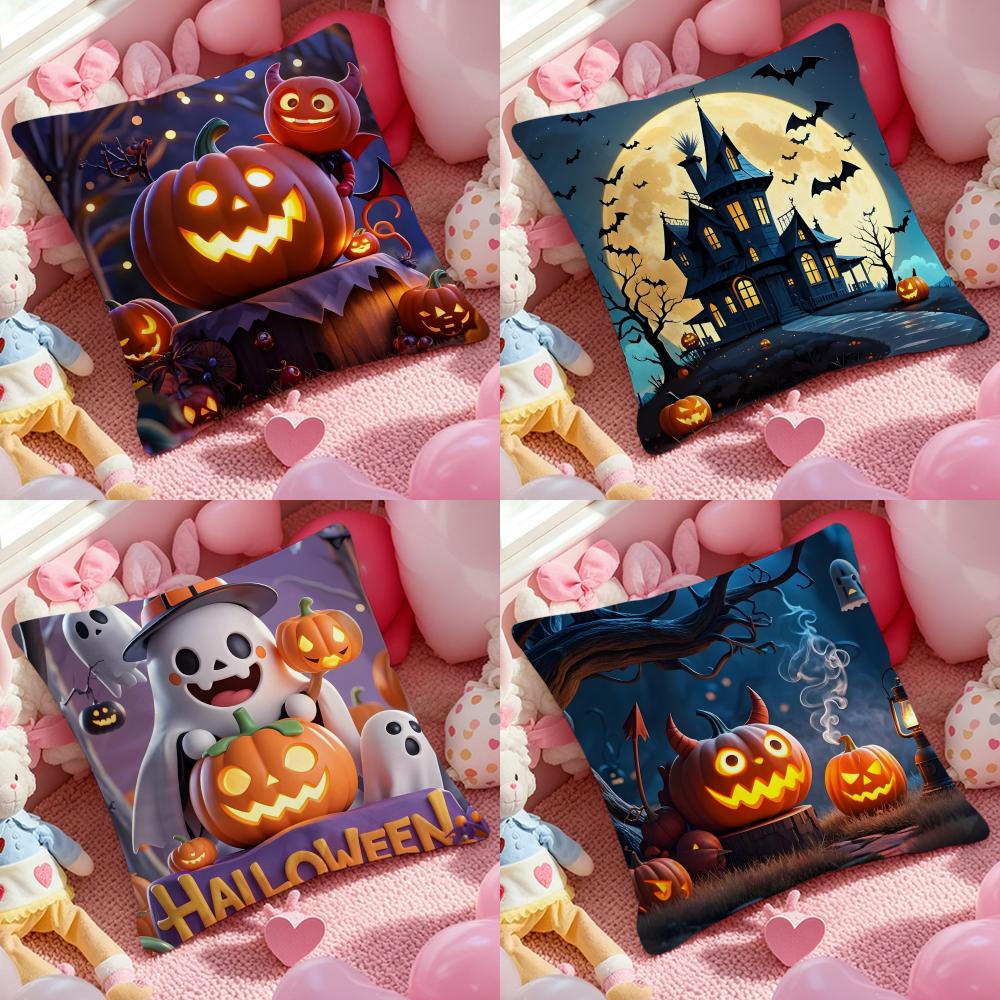 Halloween Cushion Cover Anti-dustmite Pillowcase Invisible Zipper Silky Short Plush Sofa Cushion Cover