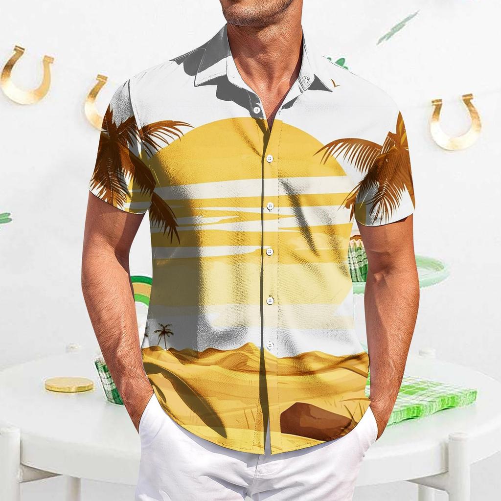Мужская повседневная рубашка с короткими рукавами, облегающая, стильная, с гавайским принтом