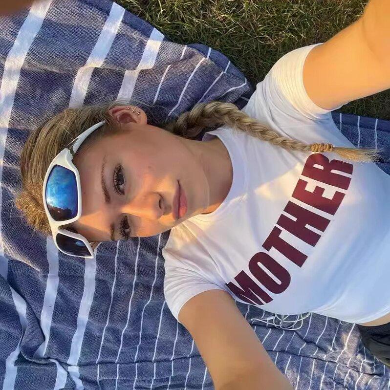 Y2K Fashion Letter Print Fairy Grunge Summer E-girl White Crop Tops Slim 2000s Streetwear Harajuku Goth Short Sleeve T-shirts