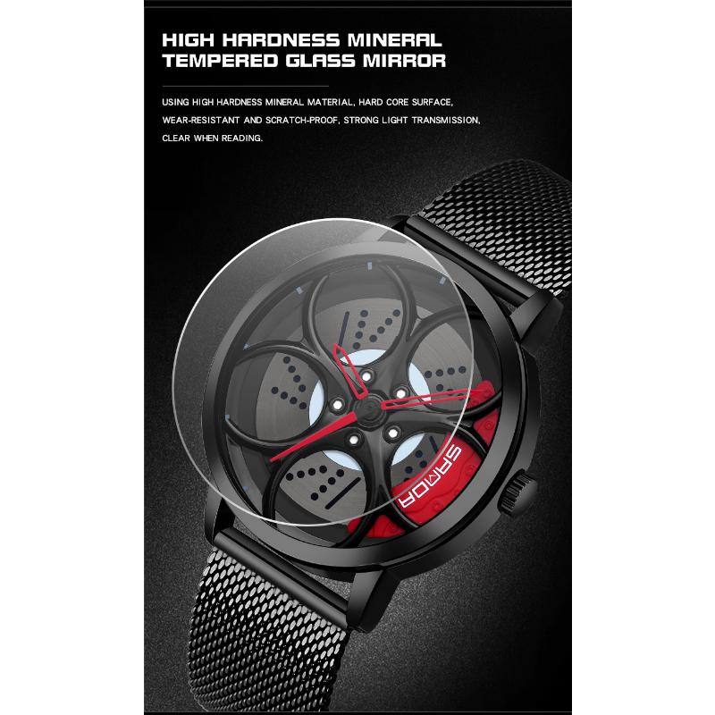 SANDA новые крутые мужские кварцевые часы с колесным циферблатом, повседневные мужские часы со стальным ремнем