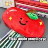Cute Apple Plush Pencil Case Cartoon Double-Sided Embroidered Pen Bag Stationery Organizer Cosmetic Bag Kid Gift